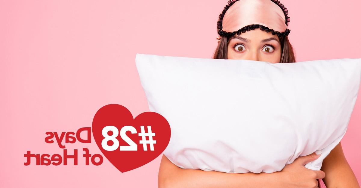 28 Days of Heart: Girl hugging pillow in sleep mask